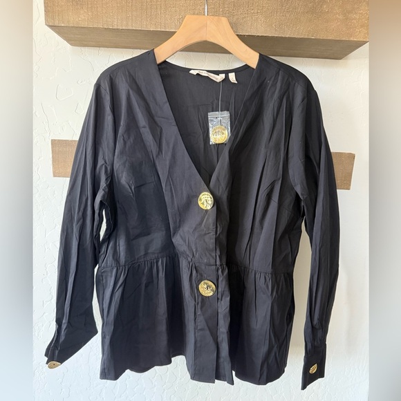 Soft Surroundings|Black Button-Up Blouse with oversized Gold plated buttons•NWT - Picture 3 of 14
